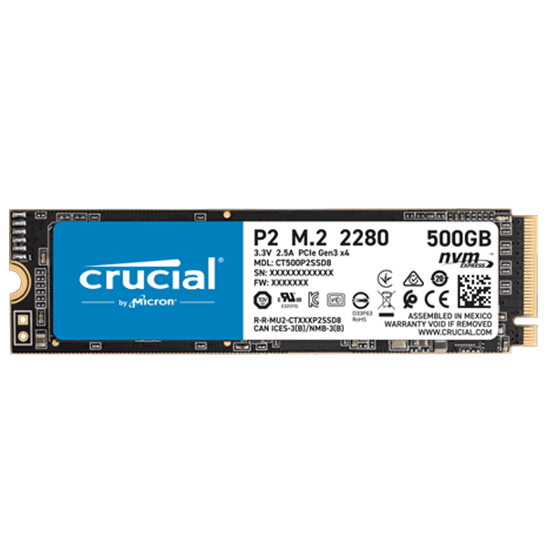 Crucial P2 3D NAND NVMe™ PCIe® M.2 2280 SSD – 500GB – CT500P2SSD8